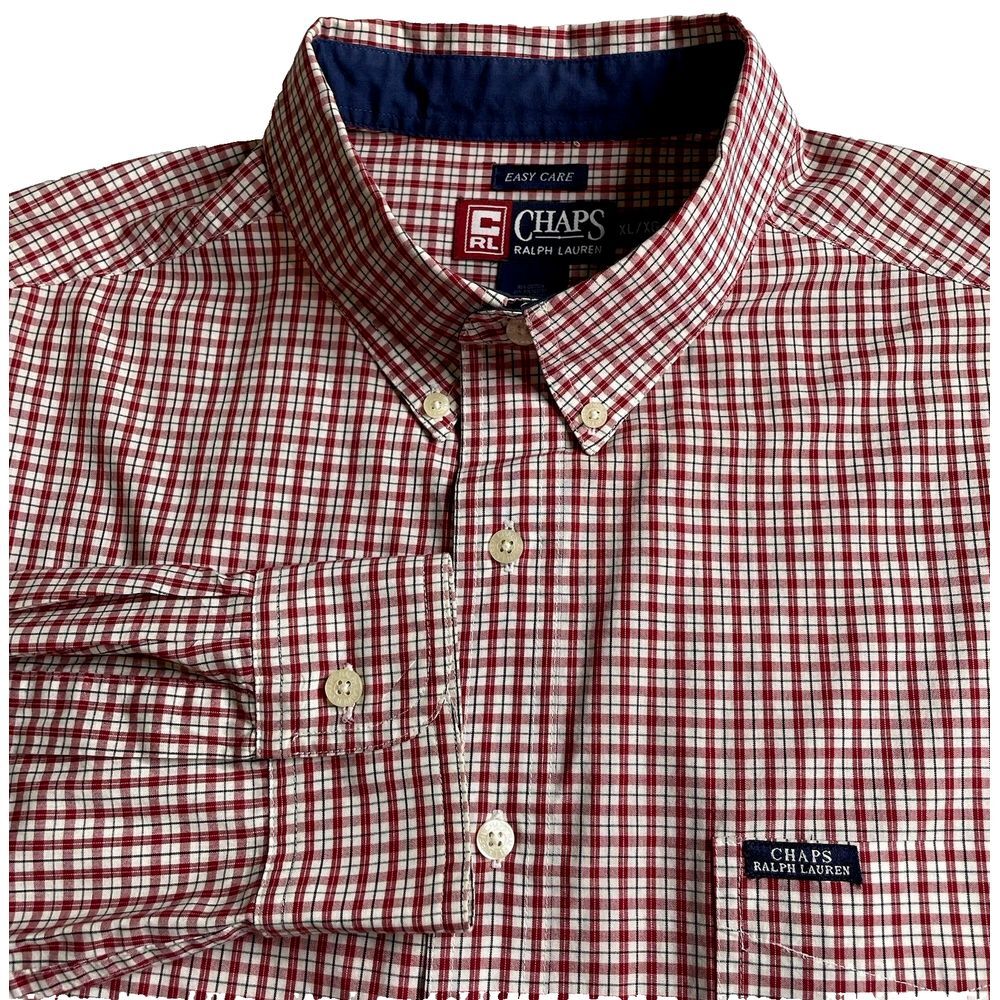 Chaps Ralph Lauren Mens Sz‎ XL Red & Black Plaid Button Down Shirt Cotton Blend